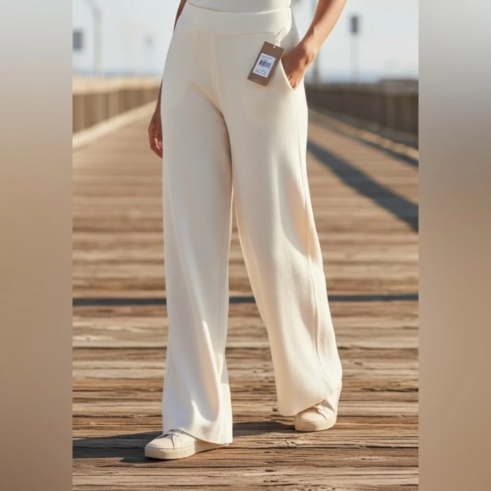 NWT Cyrus Bone Knit Wide Leg Pants - Size S - Luxe Loungewear - Picture 1 of 7